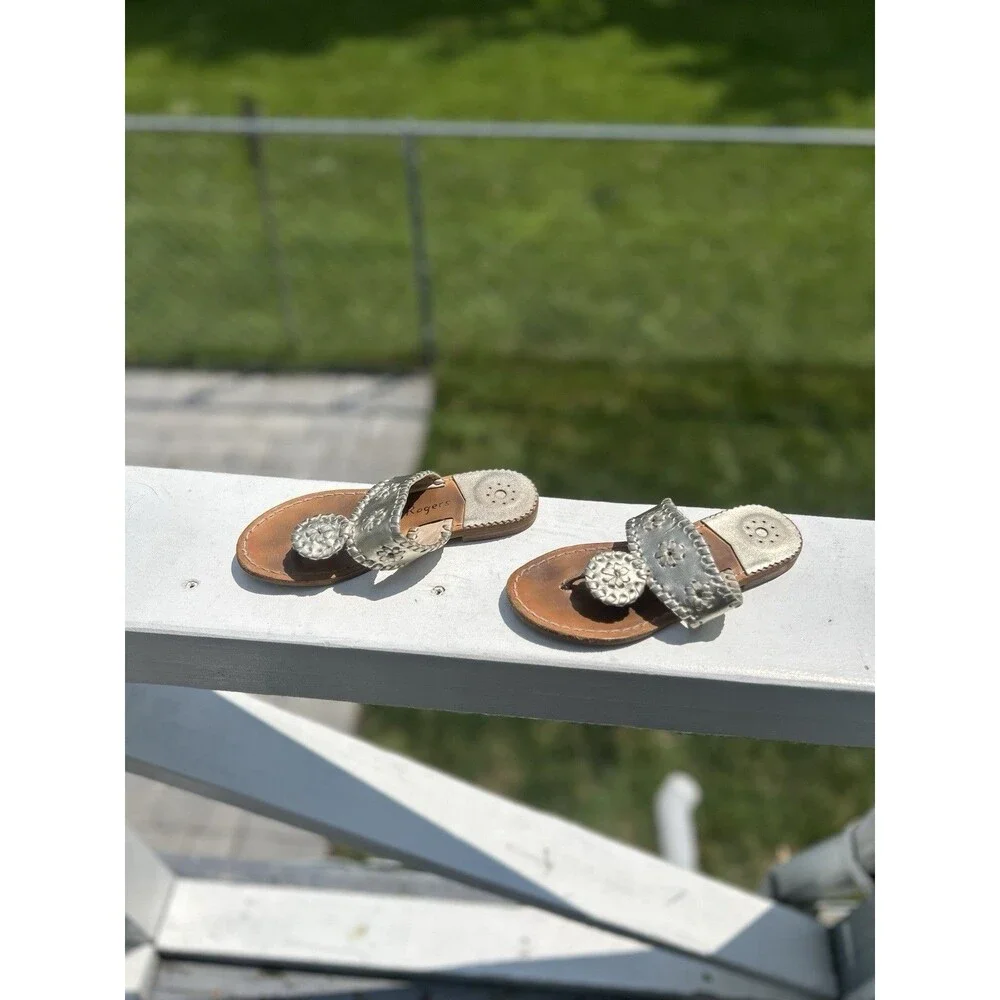 Jack Rogers Miss Hamptons Girls Metallic Gold Leather Sandals Size 13